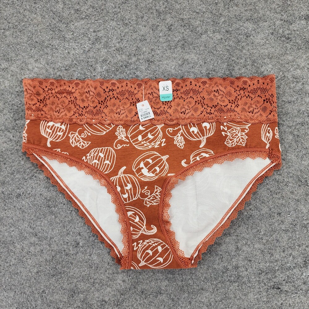 Maurices Panties Womens XS Hipster Orange Lace Trim Pumpkins